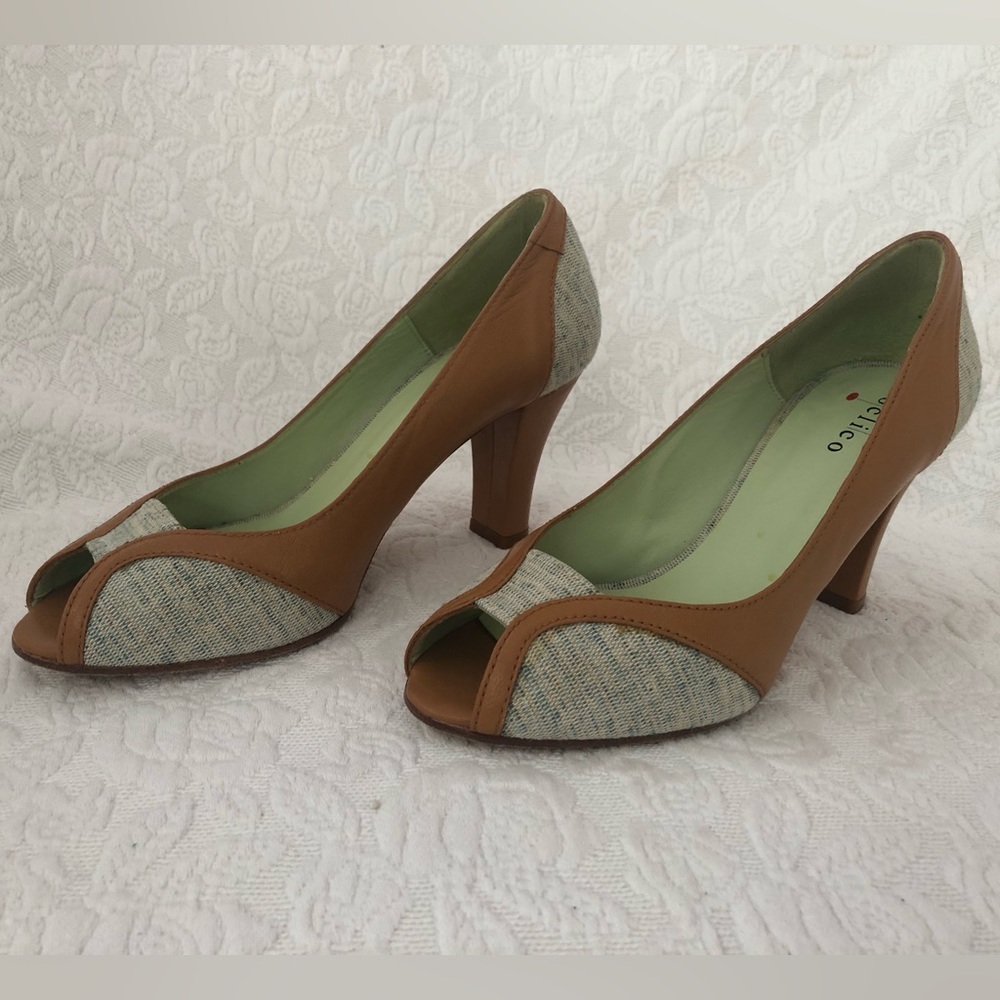 Coclico brown pumps with green/tan trim.  Size 7.5.  Excellent condition. $33.00